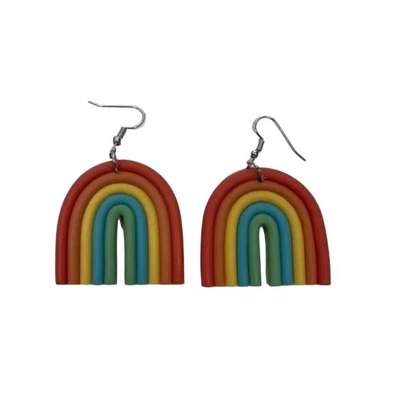 NEW Colorful Boho Rainbow Dangle Drop Earrings French Wire Hook Clay A0142 - Picture 10 of 12